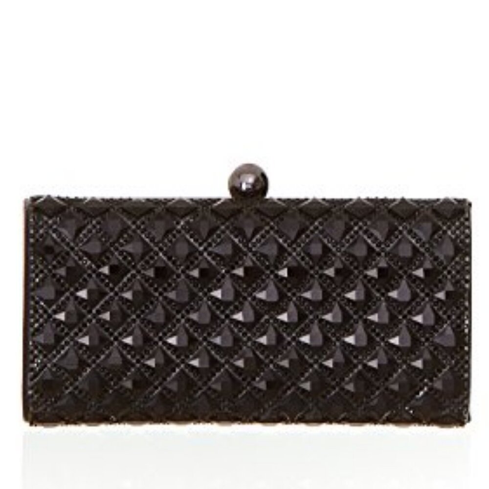Women’s Black Crystal Jewel Clutch Handbag with top clasp